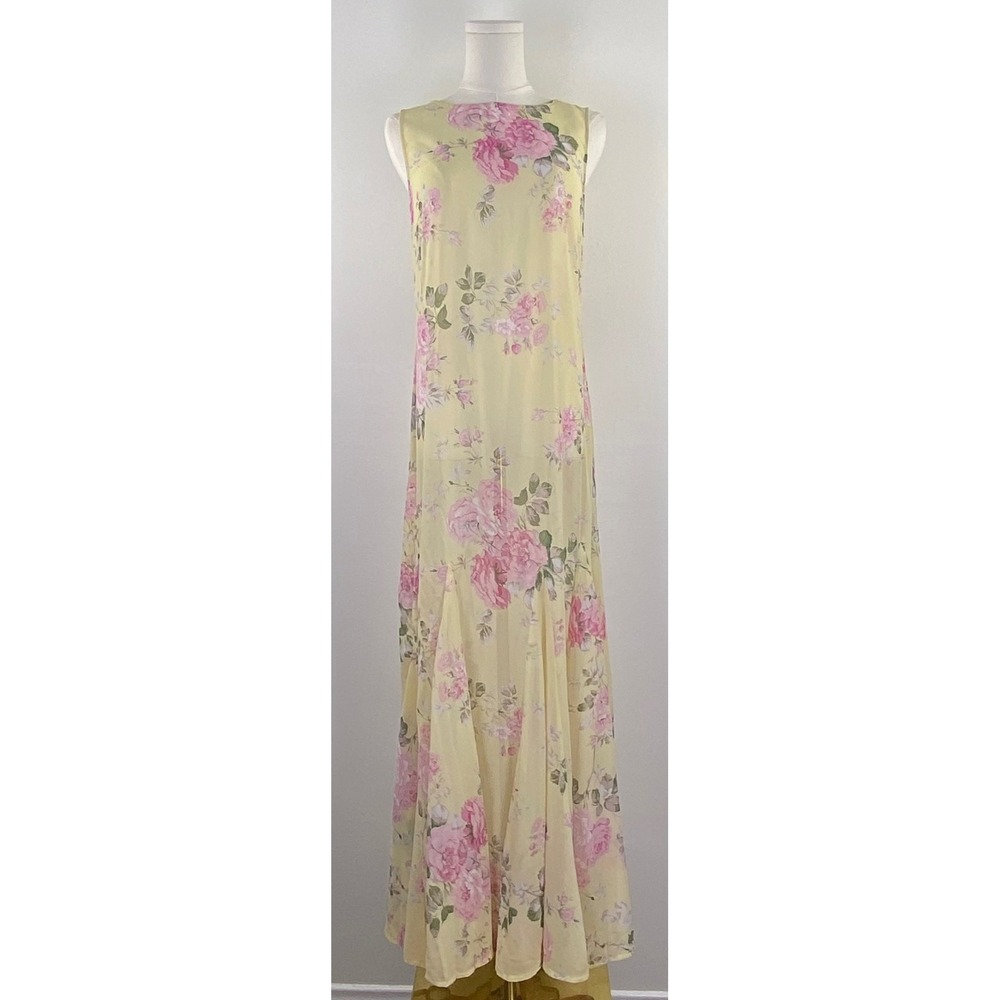 Petal & Pup Keani Maxi Dress M Yellow Pink Floral Wedding Guest Chiffon Boho - Picture 2 of 10